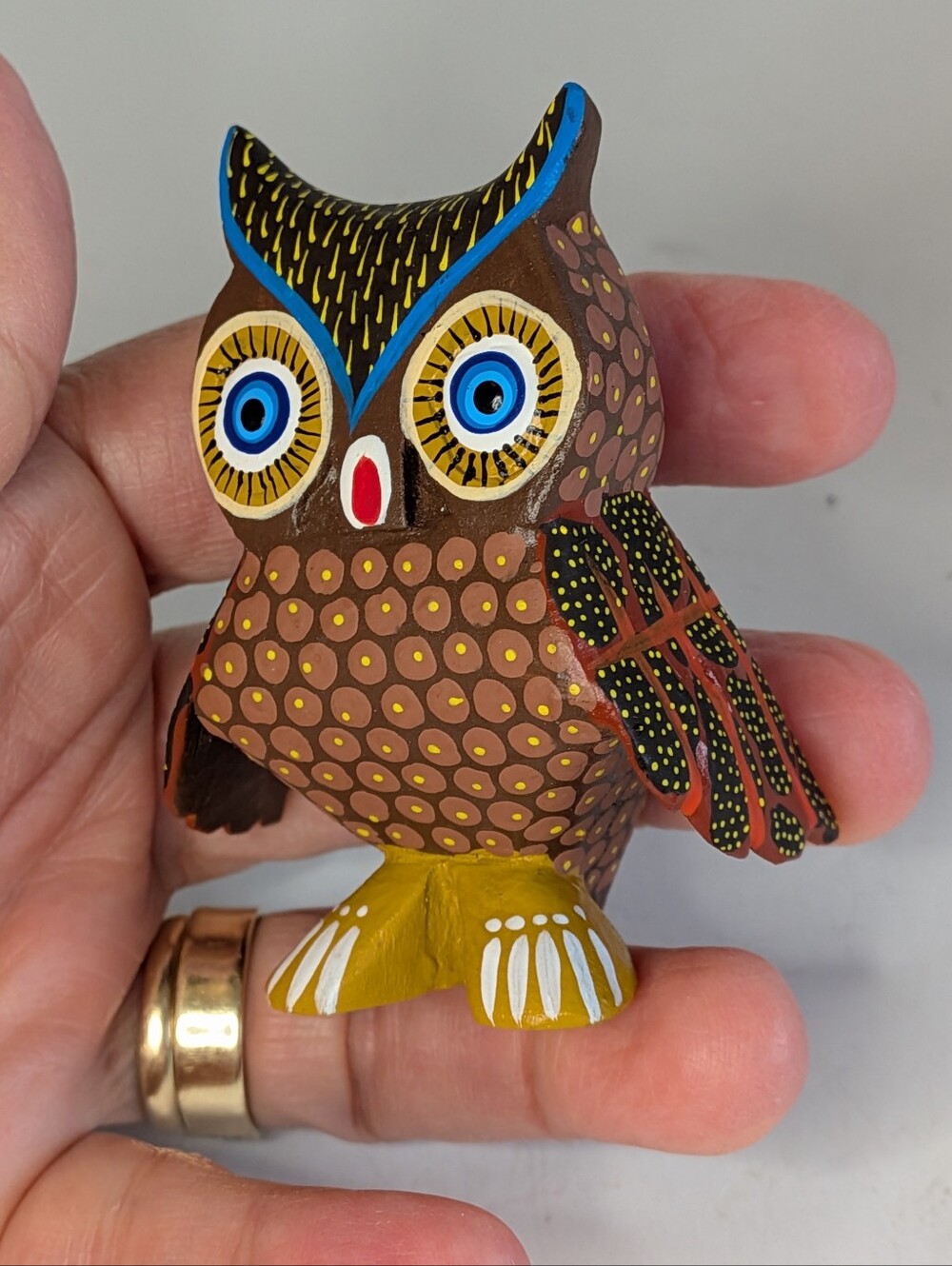 Vtg Oaxacan Alebrije Wood Carving Owl Signed O. Nativo Hand Painted Mexico READ